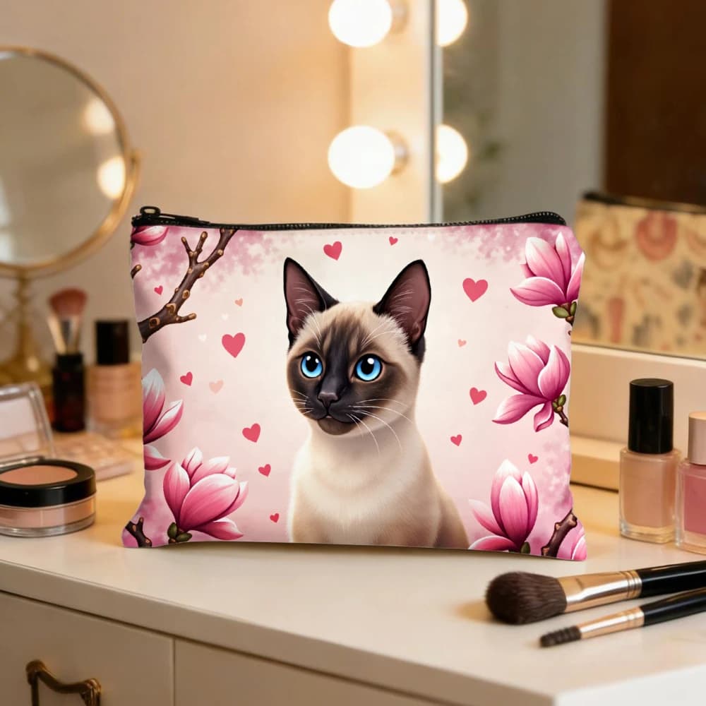 Borse per il trucco con fiori rosa e cuori per ragazze, pochette per cosmetici, borsa da toilette, astuccio per matite, custodia da viaggio