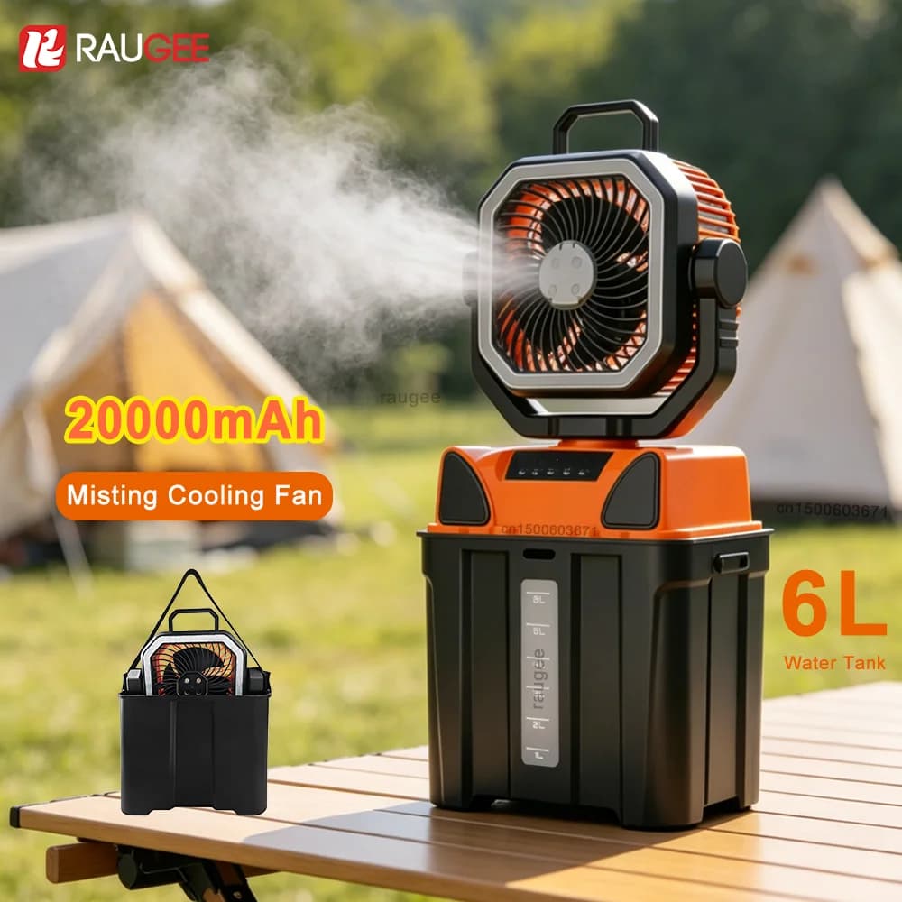 Ventilatore portatile da campeggio, ventilatore con nebulizzatore d'acqua, circolatore d'aria, ventilatore da soffitto senza fili, ventilatore spray da esterno, ventilatore elettrico ricaricabile USB da 20000 mAh