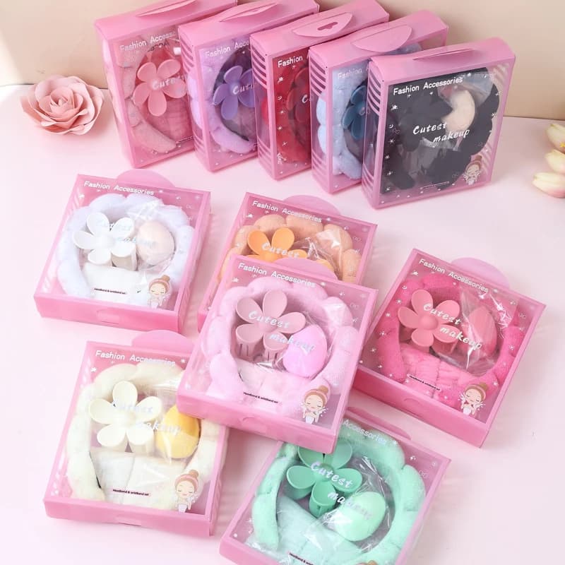 5 pezzi/set braccialetti per capelli per ragazze fermaglio per capelli fiore, set di articoli da toeletta con scatola delicata per regali o bagni quotidiani, lavaggio del viso
