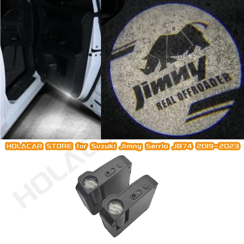 2Pcs Car Door Emblem Light Logo lampada di benvenuto proiettore Laser Wireless lampade a sensore LED per Suzuki Jimny JB64 JB74 2019 2024
