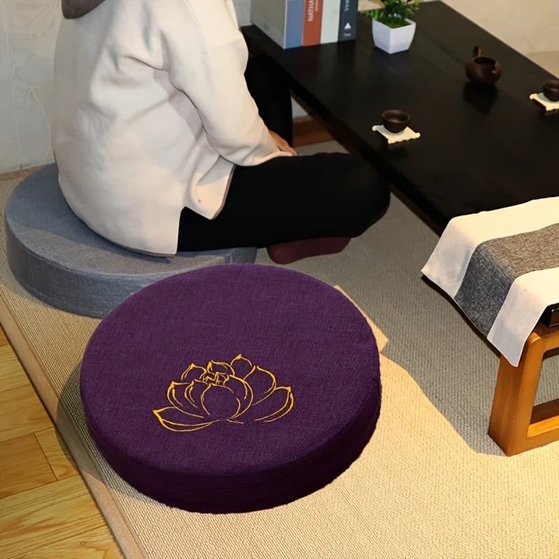 Cuscino da meditazione rotondo ricamato a mano Sedile da yoga in lino con cuscino da preghiera antiscivolo in schiuma di cotone