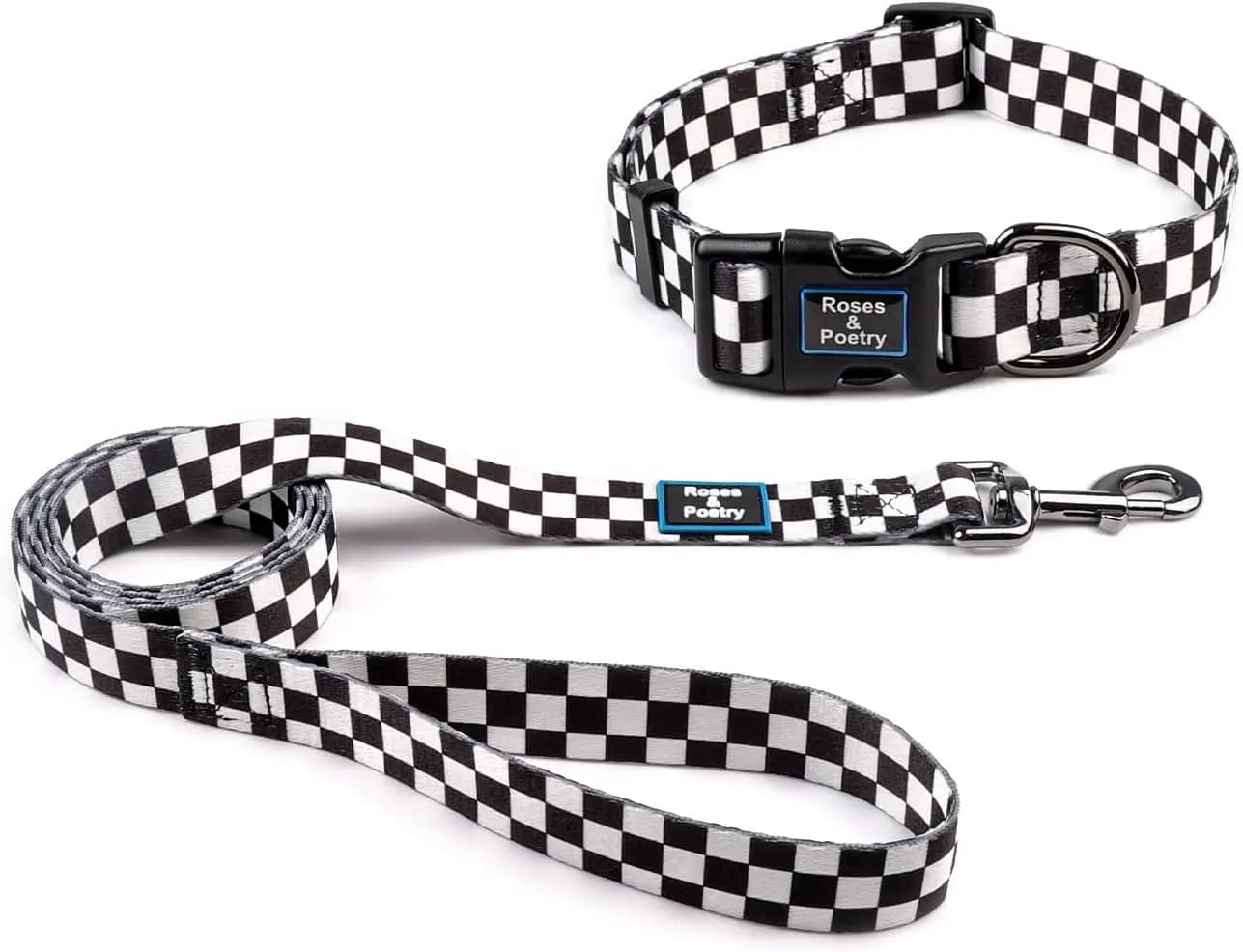 Set Collare e Guinzaglio Regolabile e Resistente per Cuccioli di Piccola Taglia, Guinzaglio da Addestramento da 1,5 m in Bianco e Nero