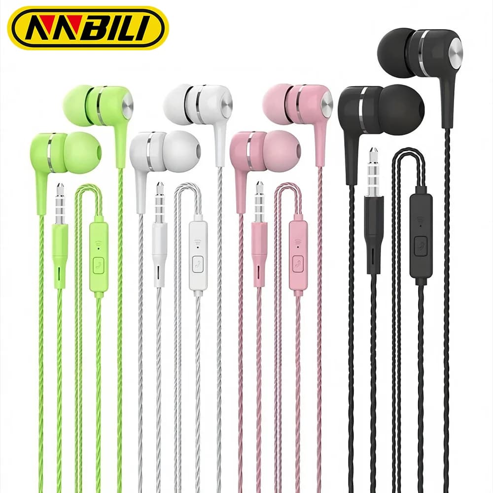 NNBILI 1-4pcs 3.5mm Wired Earphone In Ear HIFI Heavy Bass Earbuds Monitor Sports Stereo Music Gaming Headphone with Microphone