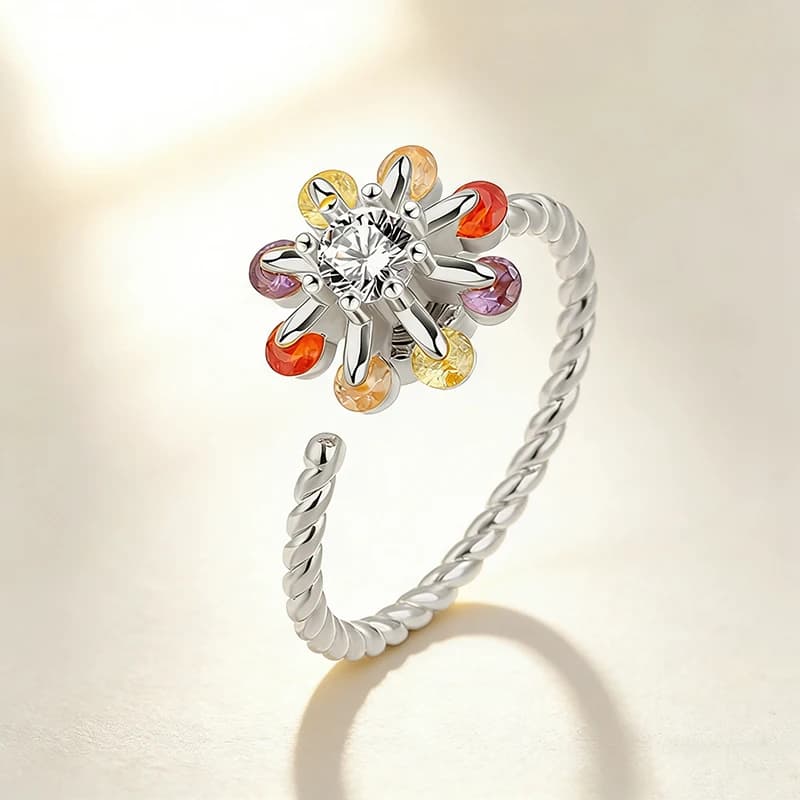 Anello Girevole con Fiore di Cristallo Colorato, Gioiello Antistress Rotante, Anelli da Donna per Banchetti, Regali e Accessori Rilassanti