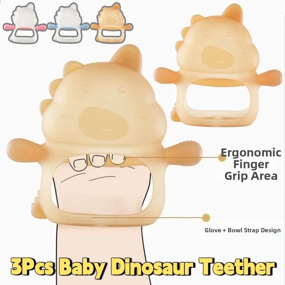 3 pezzi morbidi massaggiagengive per dinosauro per bambini presa facile anti caduta giocattoli per dentizione per allattamento mano anti-mangiare per uso alimentare