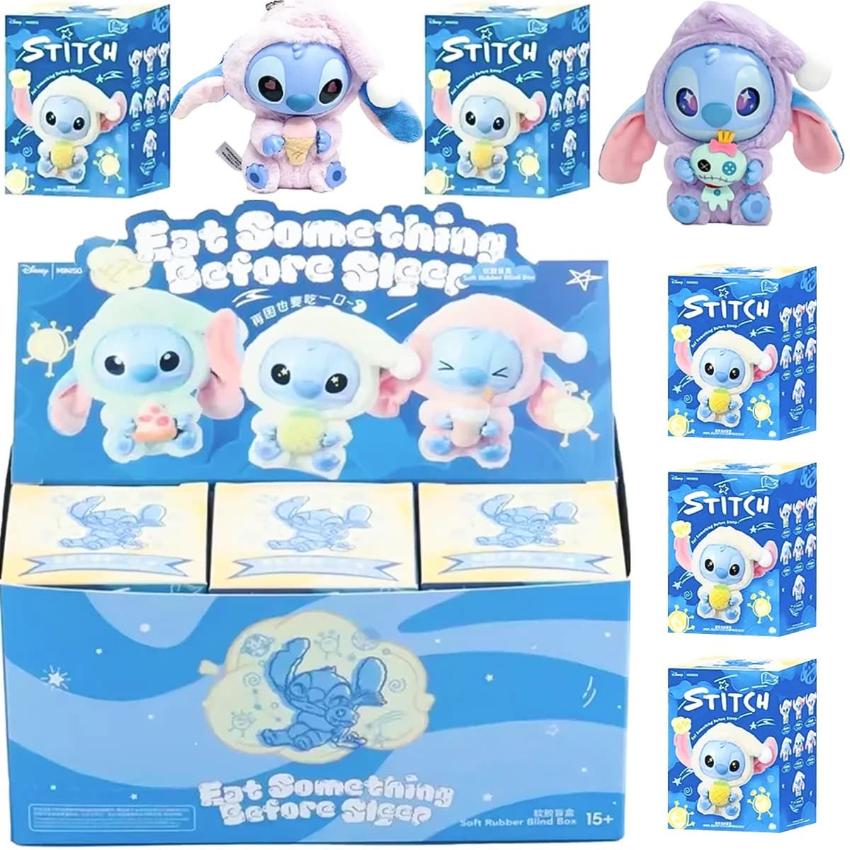 NEW Stitch Series Eat Before Sleeping Blind Box Vinyl and Plush Toys, Replica of Carine Dolls, Mystery Box, Pendant for Bag, Decoration, Gift