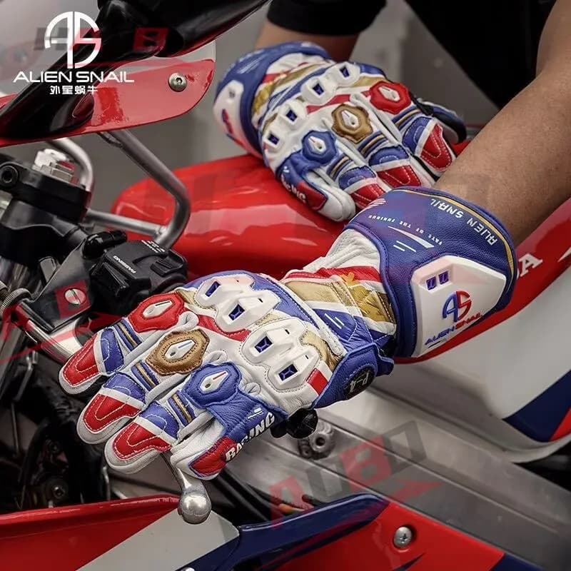 Guanti da Moto in Vera Pelle con Protezione in Fibra di Carbonio, Guanti Lunghi Professionali per Fuoristrada e Corse su Pista