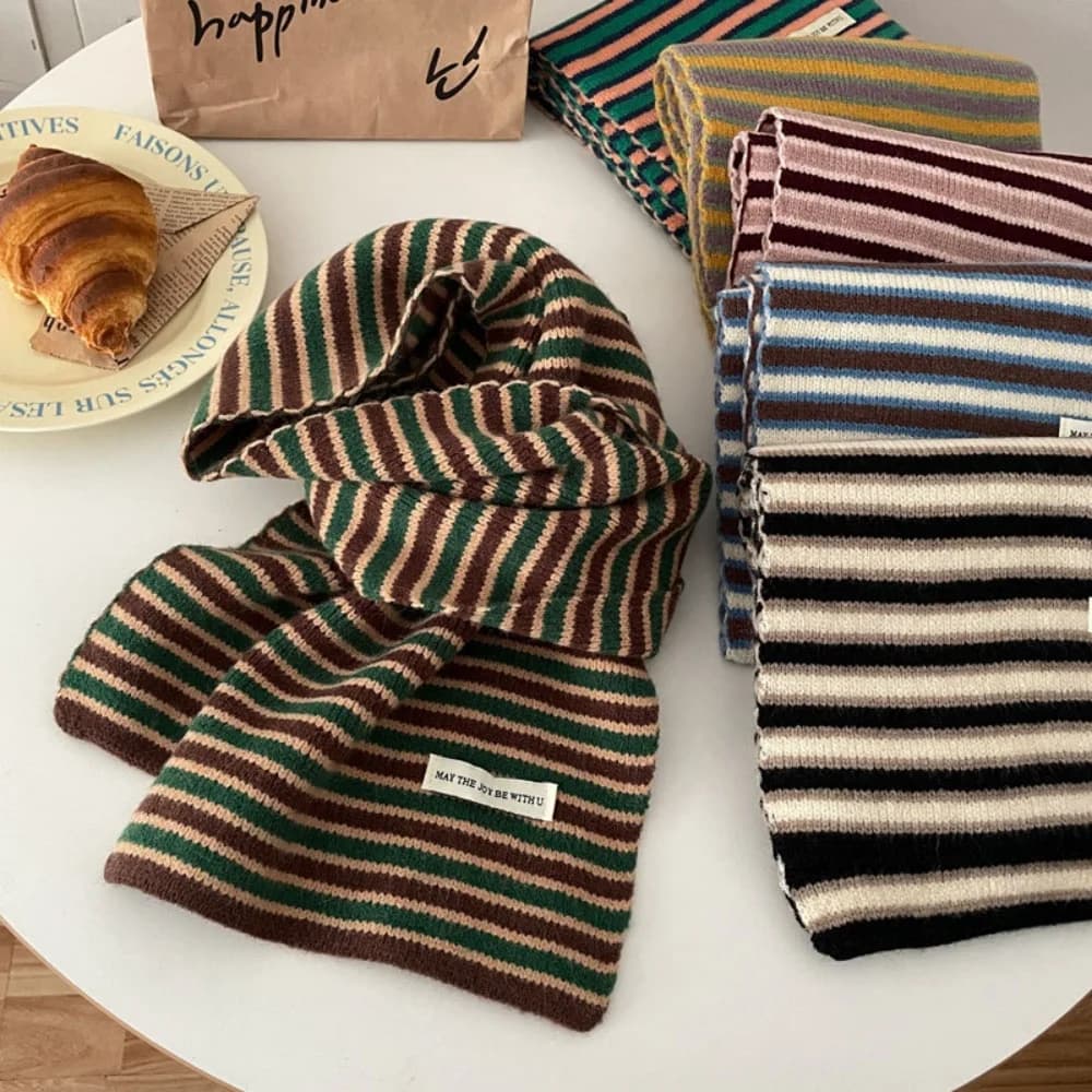 Sciarpa di lana lavorata a maglia a righe Donna Imitazione Cashmere Scaldacollo Testa Cappuccio Sciarpe da guida all'aperto Scialle echarpe femme hiver