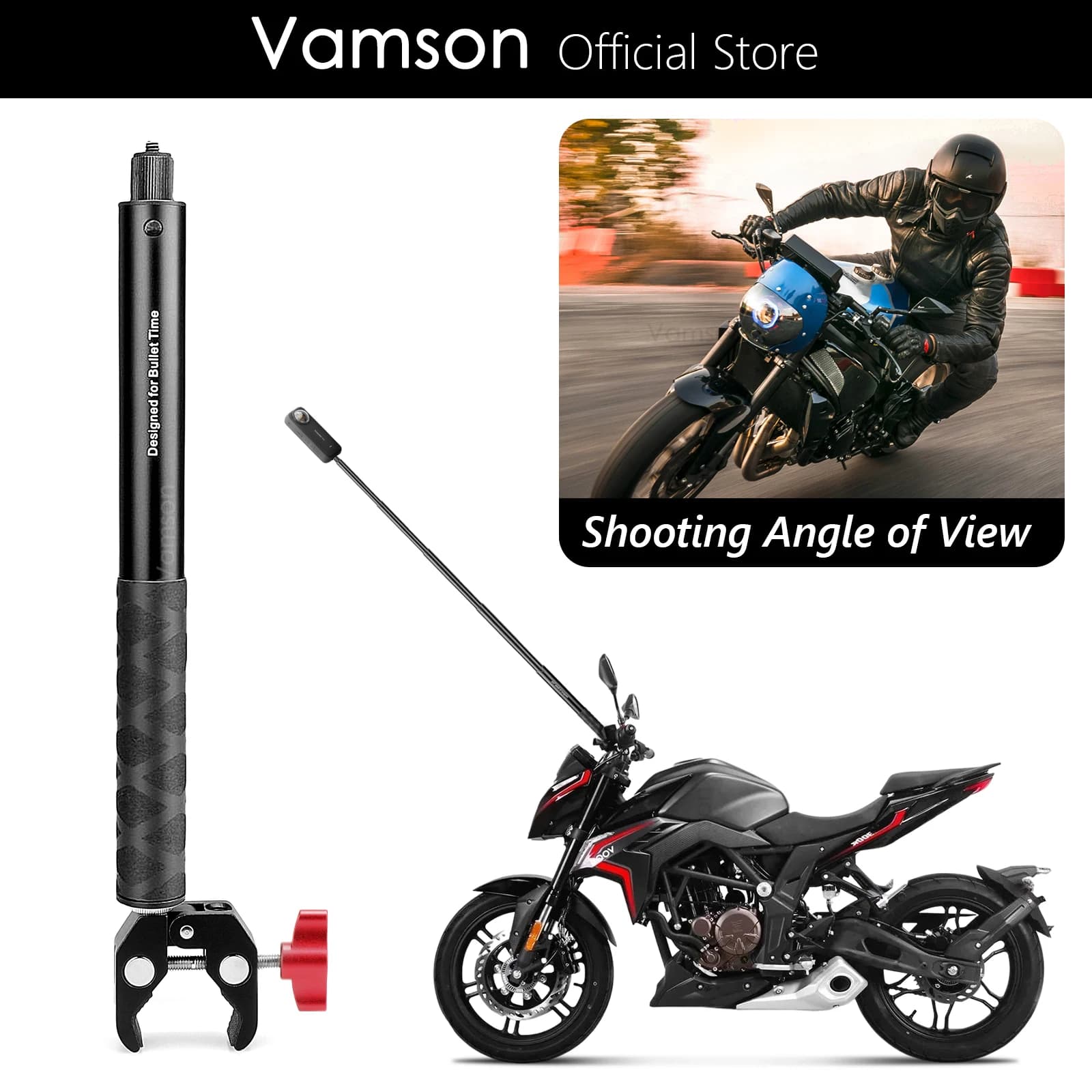 Vamson for Insta360 One X3 Moto 3rd Person View Handlebar Holder for selfie stick invisible for GoPro Insta 360 X2 camera