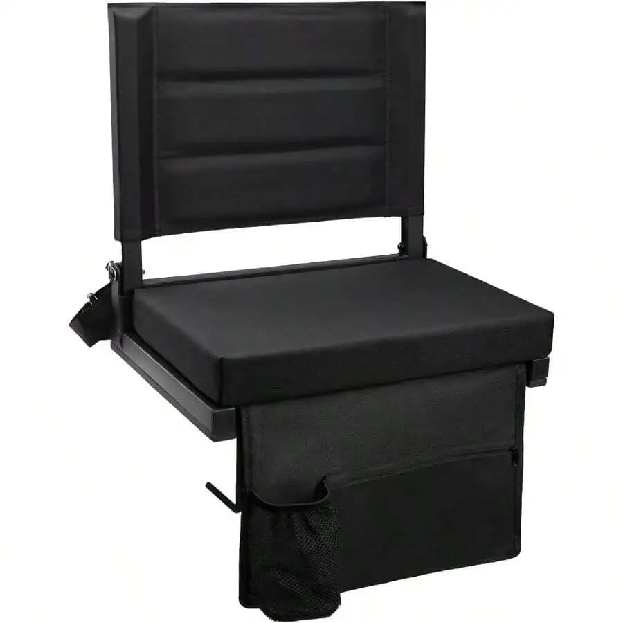 Portable Stadium Chair With Back Support, Thick Padded Cushion, Shoulder Strap, Cup Holder And Side Pocket