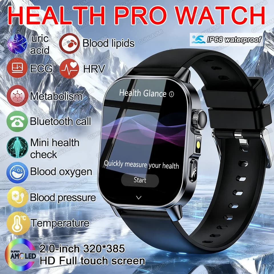 New Smartwatch Pro Health 2026 with ECG+PPG, Blood Pressure Monitoring, Cardiaca Frequency, Sleep, Bluetooth Calls, Body Monitoring, IP68