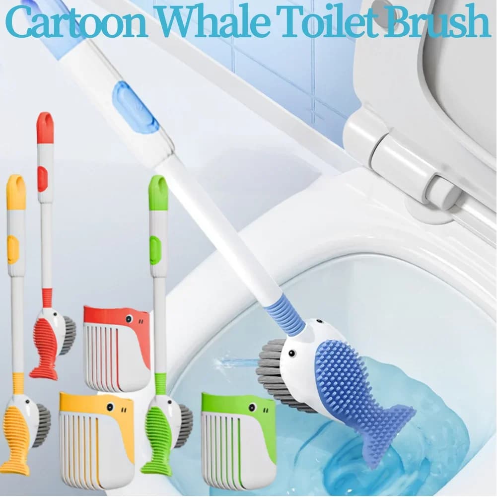 Spazzola per WC a ventosa Dispenser con manico ricaricabile Scopino per WC con animali dei cartoni animati Scopino per WC con manico lungo Strumento per la pulizia del bagno