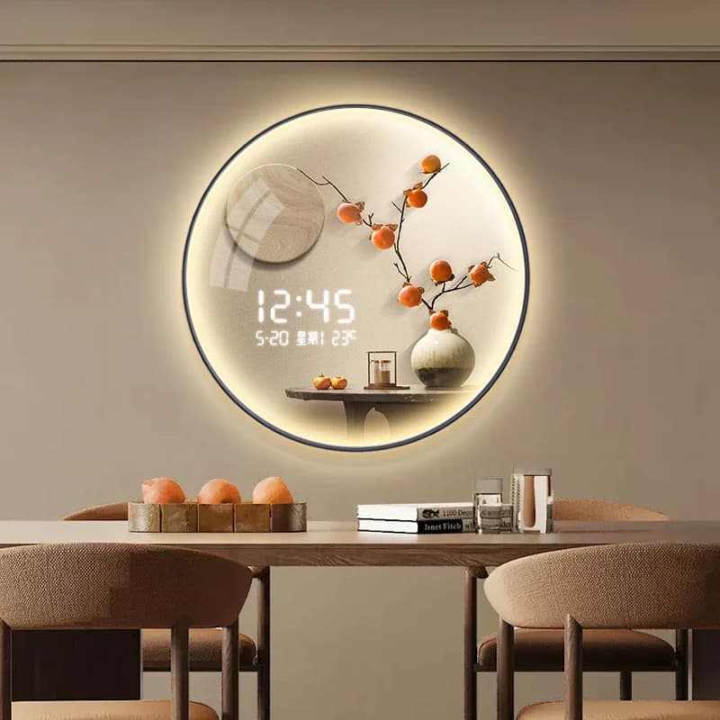 Nuovo cinese circolare cachi Ruyi orologio da parete elettronico soggiorno portico pittura decorativa orologio da parete appeso decorazione della parete