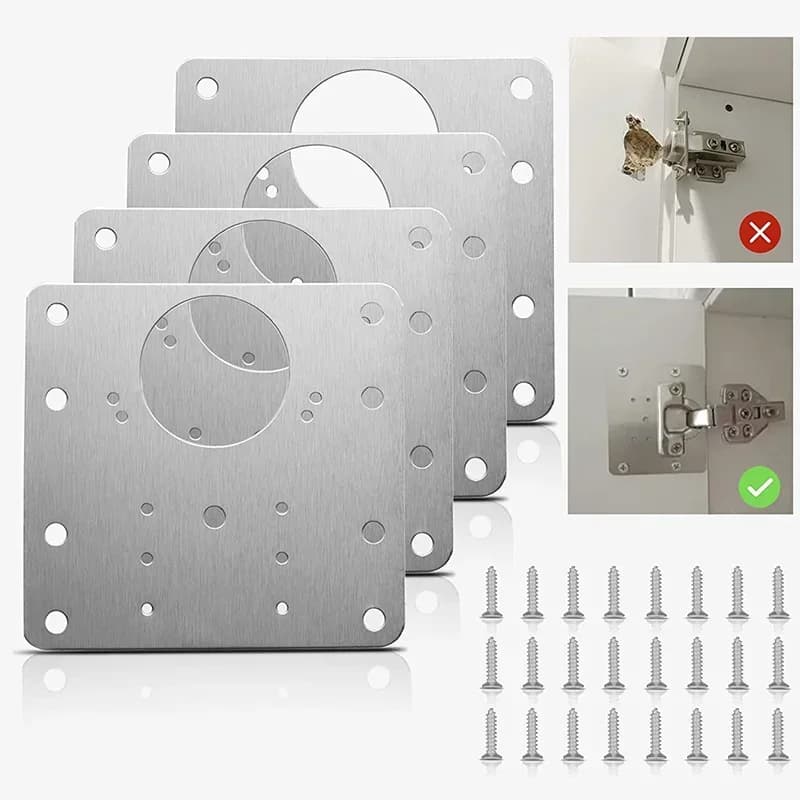 12 piastre di riparazione della cerniera dell'armadio, kit staffa di riparazione della cerniera della porta dell'armadio in acciaio inossidabile, con viti di fissaggio