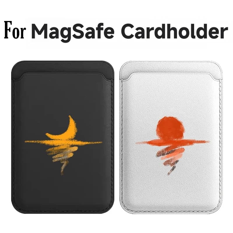 Portacarte Magnetico Semplice ed Elegante con Motivo Cartone Animato Tramonto e Luna per iPhone 17 Pro, Samsung Galaxy S26, Cover Portafoglio MagSafe