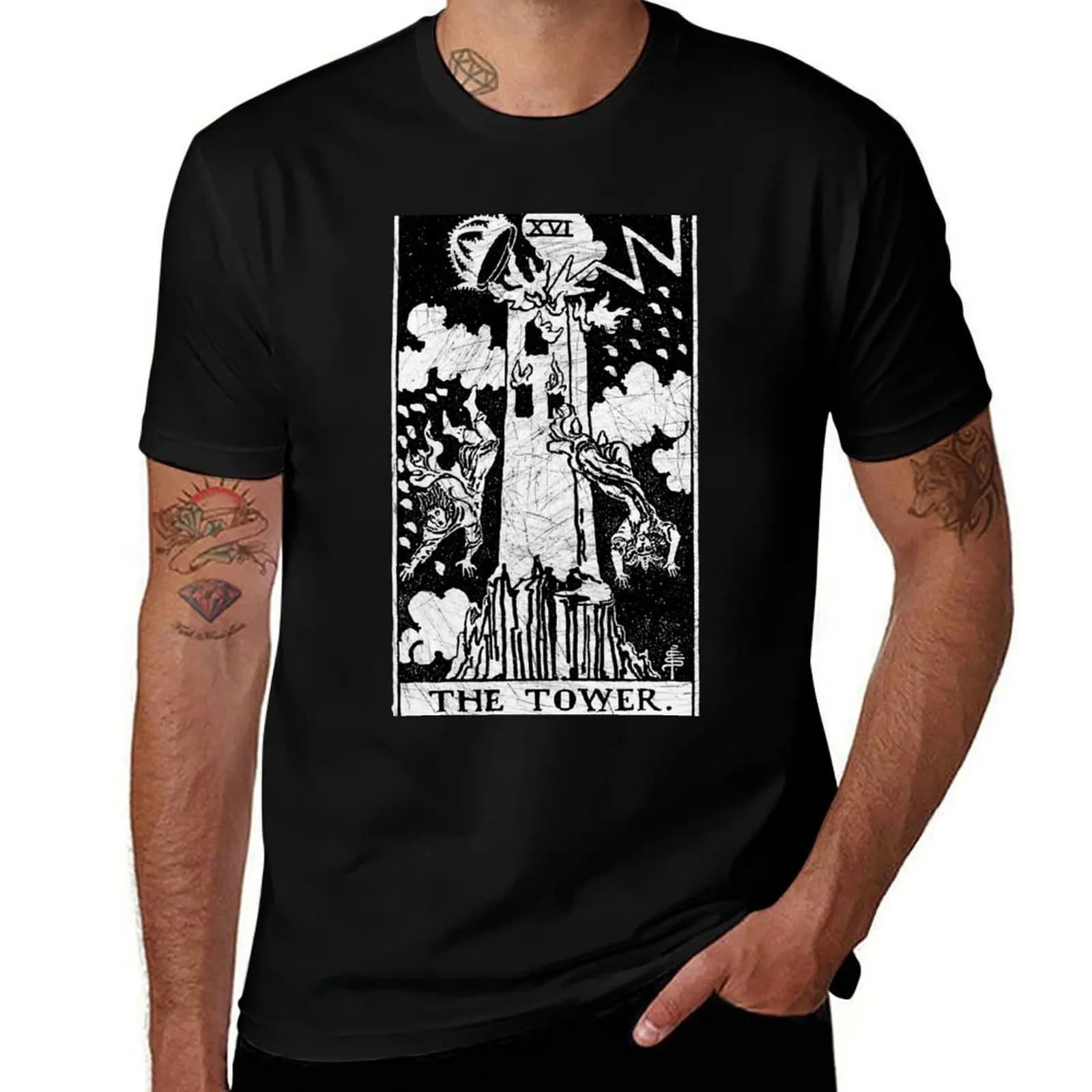 Major Card - - La t-shirt con le Torri degli Arcani del Tarocchi - T-shirt in cotone a maniche corte, casual, alla moda
