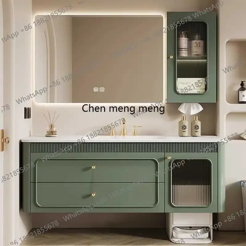Nuovo Arrivo: Mobile Bagno Rustico Verde Sospeso, Moderno e Salvaspazio con Specchio Intelligente - Meuble Salle De Bain