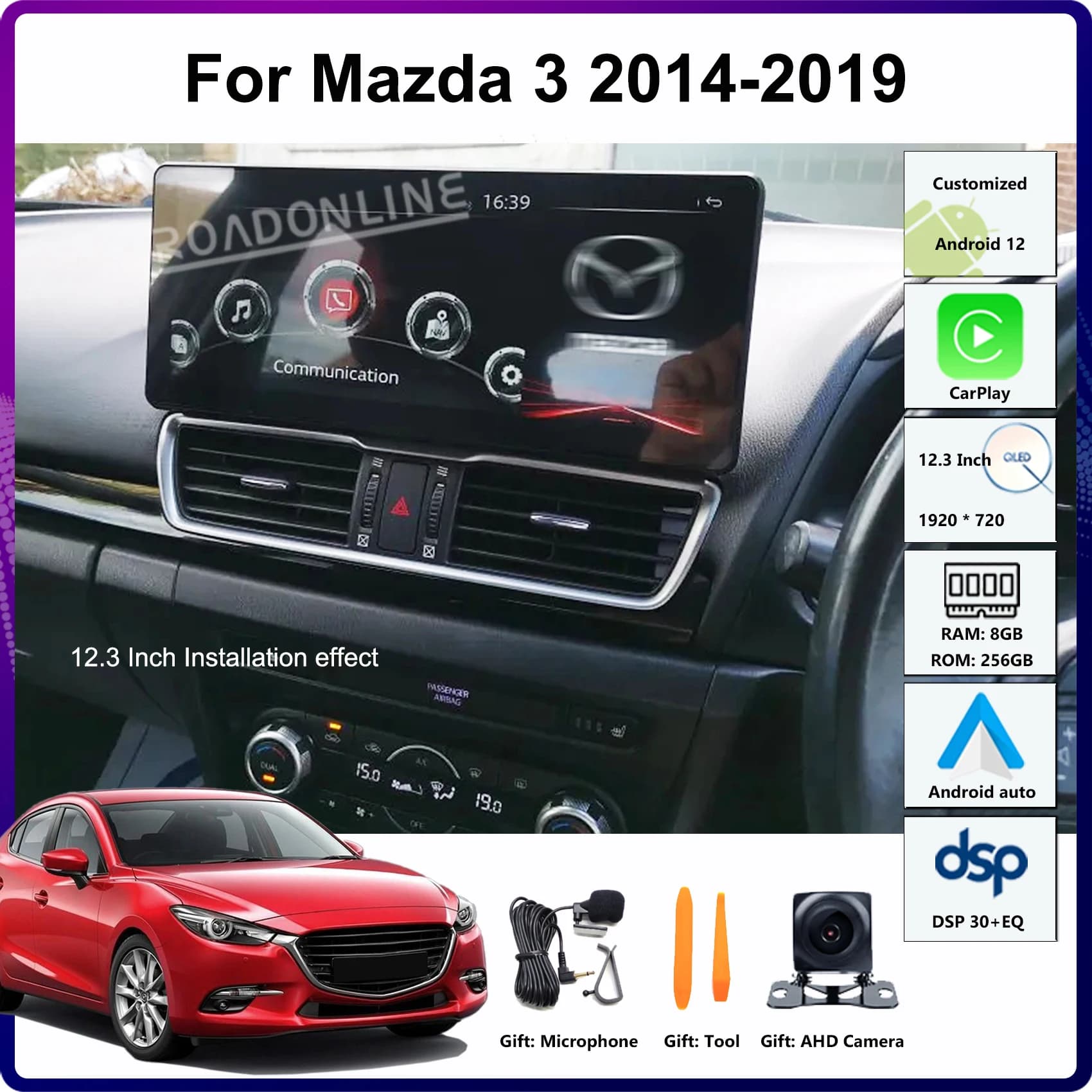 12.3"/10.25" Android14 For Mazda 3 Mazda3 2014-2019 Car Multimedia Player GPS Stereo Radio Receiver WiFi+4G Touch Screen CarPlay
