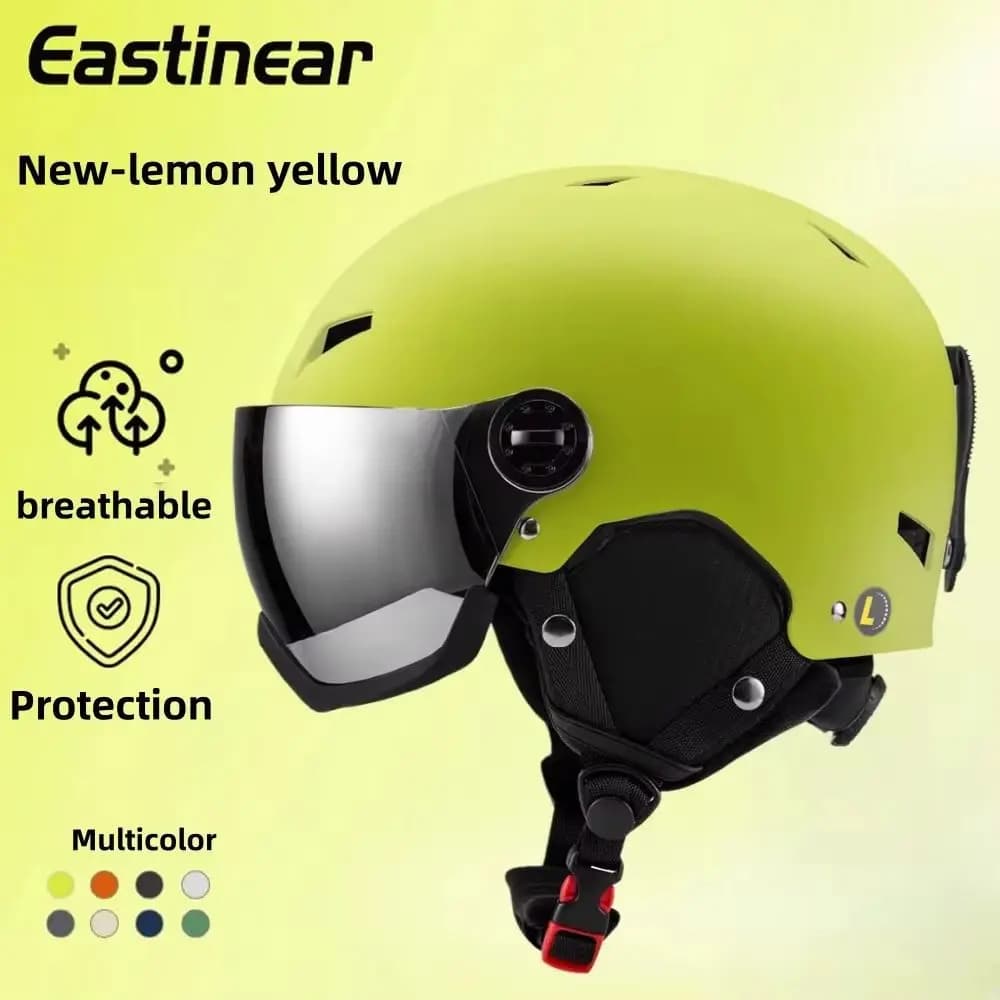 Eastinear Casco da sci giallo limone Occhiali da neve da uomo in uno Attrezzatura da sci sportiva calda per casco da snowboard per adulti Integralmente modellato