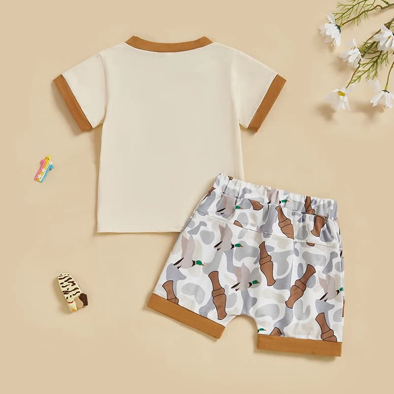 Completo estivo da ragazzo con top a maniche corte con scollo a O e pantaloncini con coulisse - Set coordinato casual per bambini