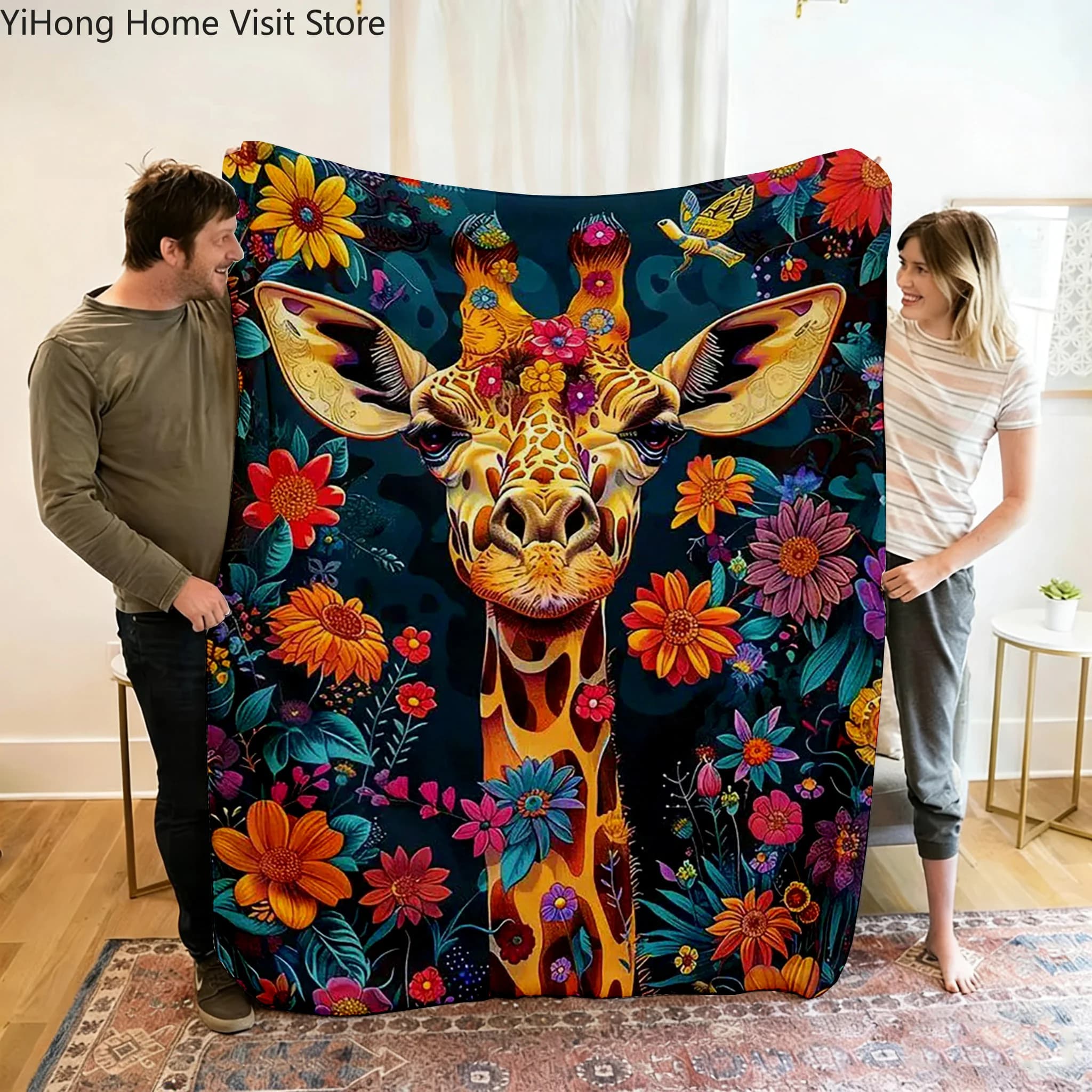 Giraffe Theme Blanket, Soft Cozy Flannel Cover Blanket, Fan Gift Blanket, Multi-Purpose Blanket for Home and Leisure