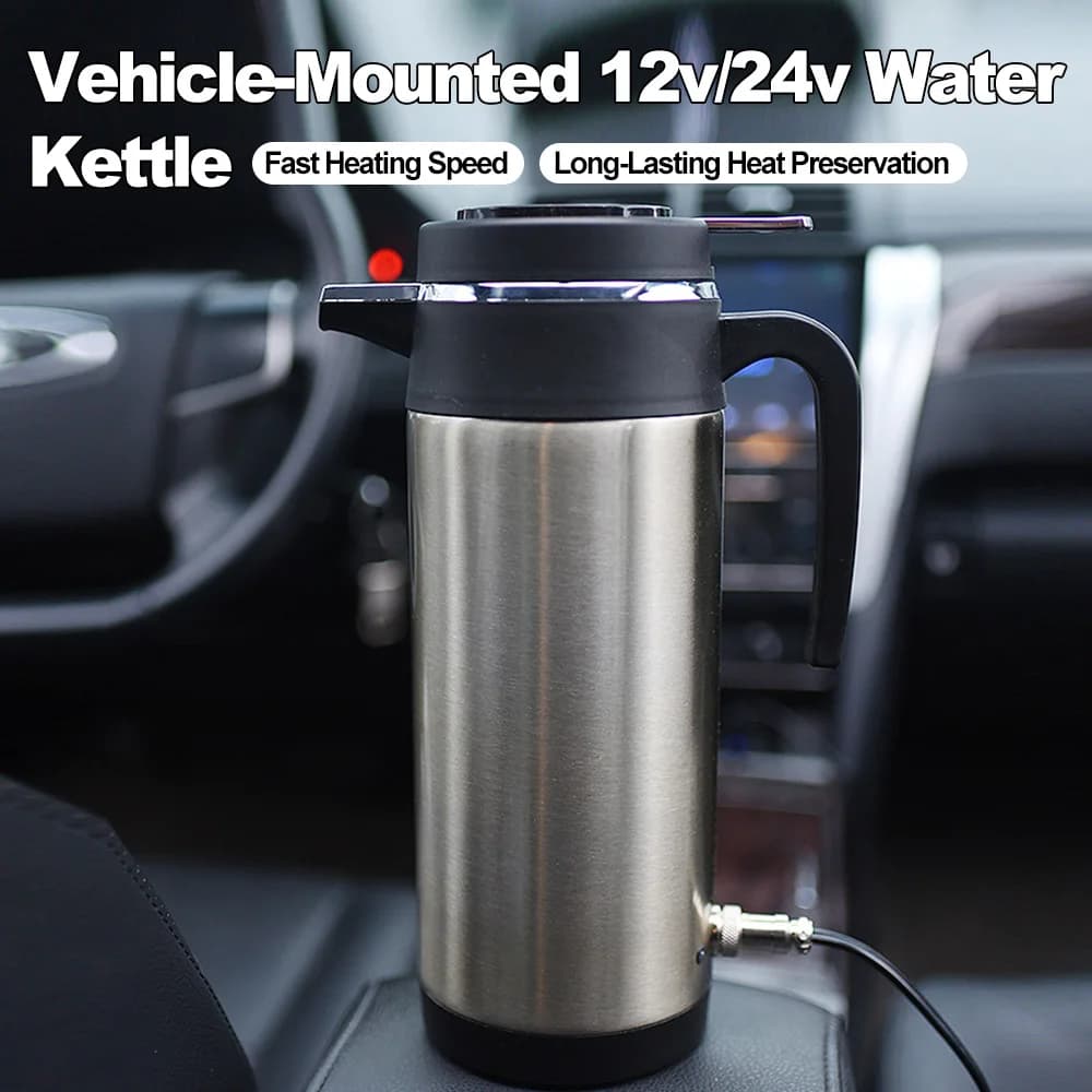 Stainless Steel Car Kettle 1200 ml Water Heater 12/24 V Electric Heating Cup for Hot Drinks in Movement