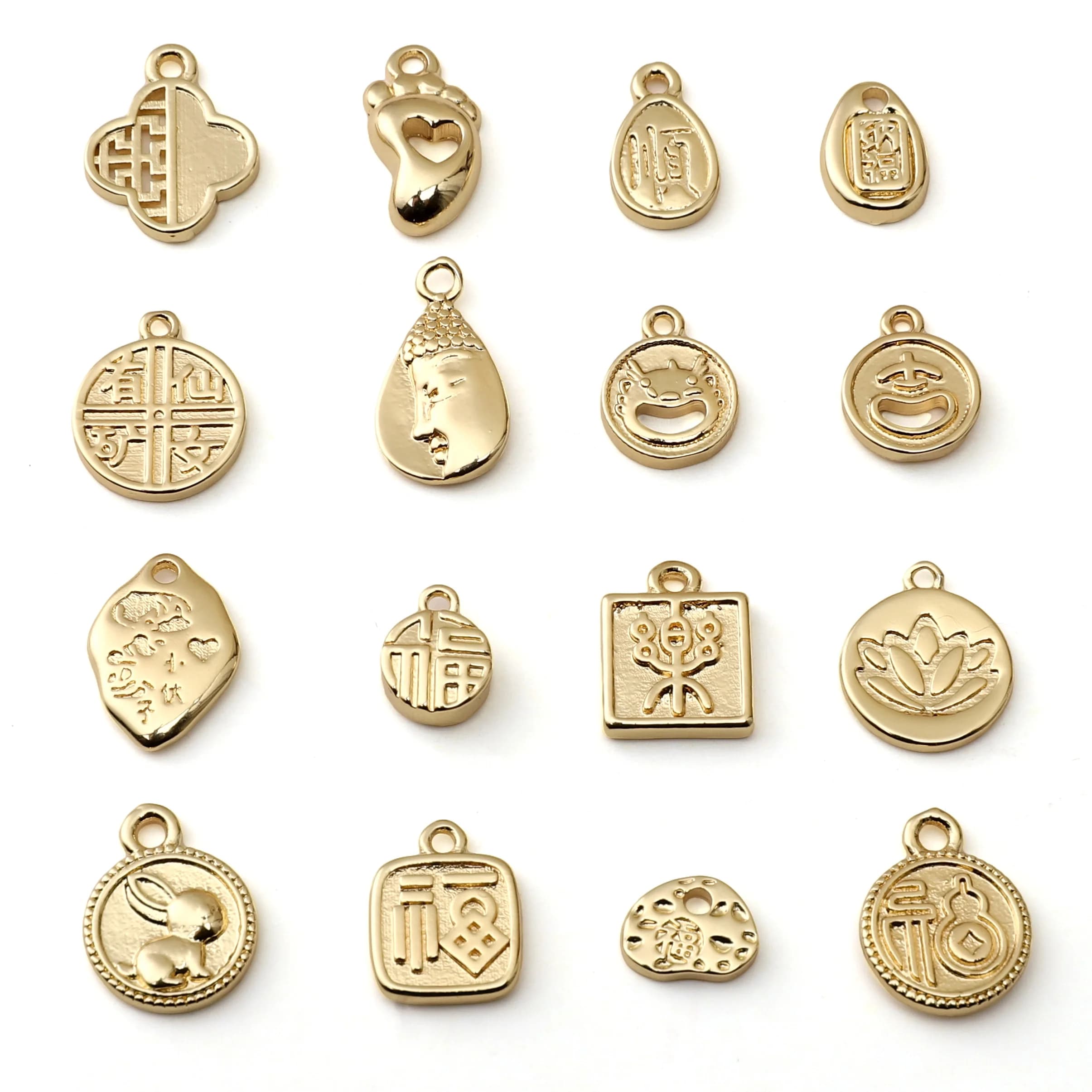 1 pz Ciondoli con perline in oro 14K placcato, a forma di fiore, ovale, rotondo, a cuore, per creazione gioielli fai da te, accessori per braccialetti e ciondoli fai da te