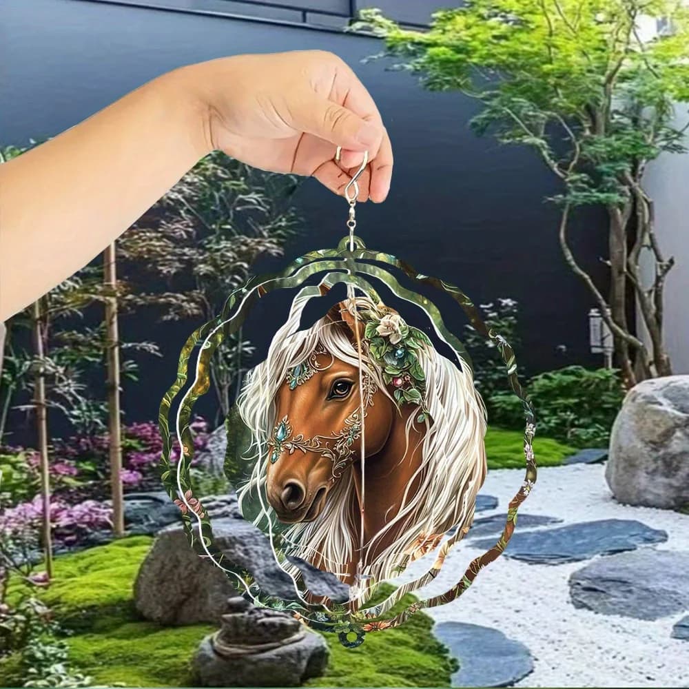 Beautiful Prancing Horse Wind Chime 1pc Metal 3D Wind Chime with 360° Rotating Hook Can Create a Strong Dynamic Artistic Effect