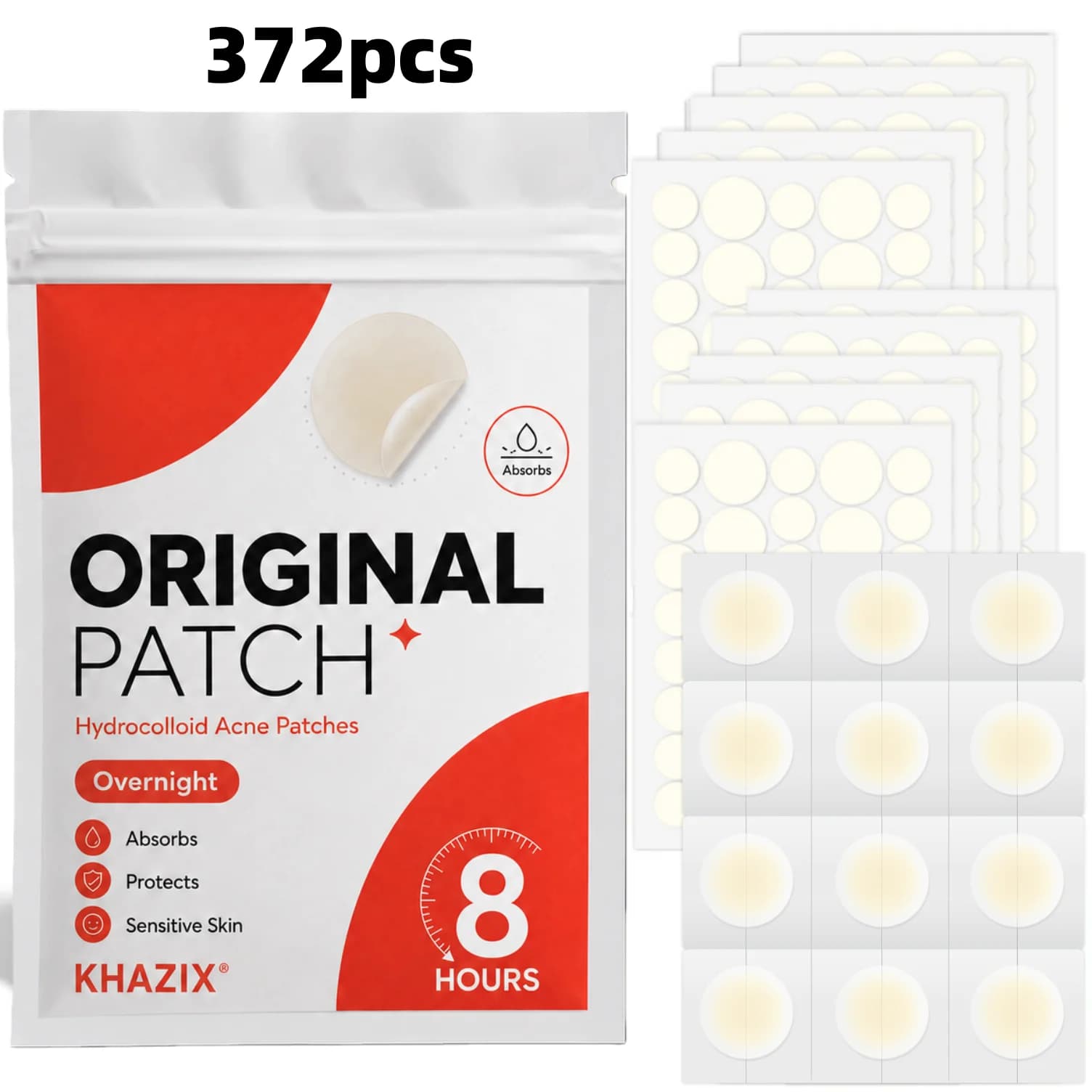 372pcsHydrocolloid Acne Pimple Patch, Hydrocolloid Spot Stickers, Covering Zits and Defect, Nighttime Spot