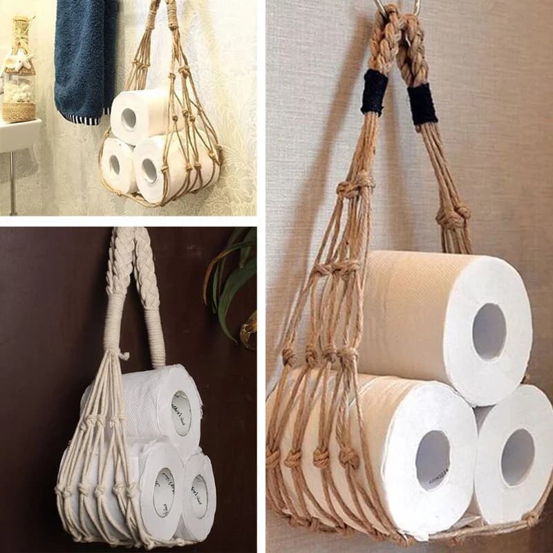 1pc toilet paper holder, Boho wall cloth roll holder, cotton rope bracket hanging for toilet paper holder