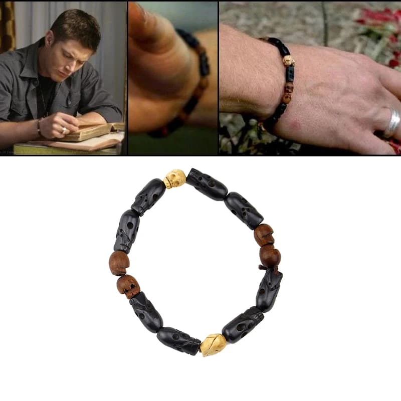 Supernatural Dean Winchester Jensen Ackles Braccialetti con teschio Braccialetti Dean Winchester Prop Replica Bracciale con teschio Gioielli cinematografici