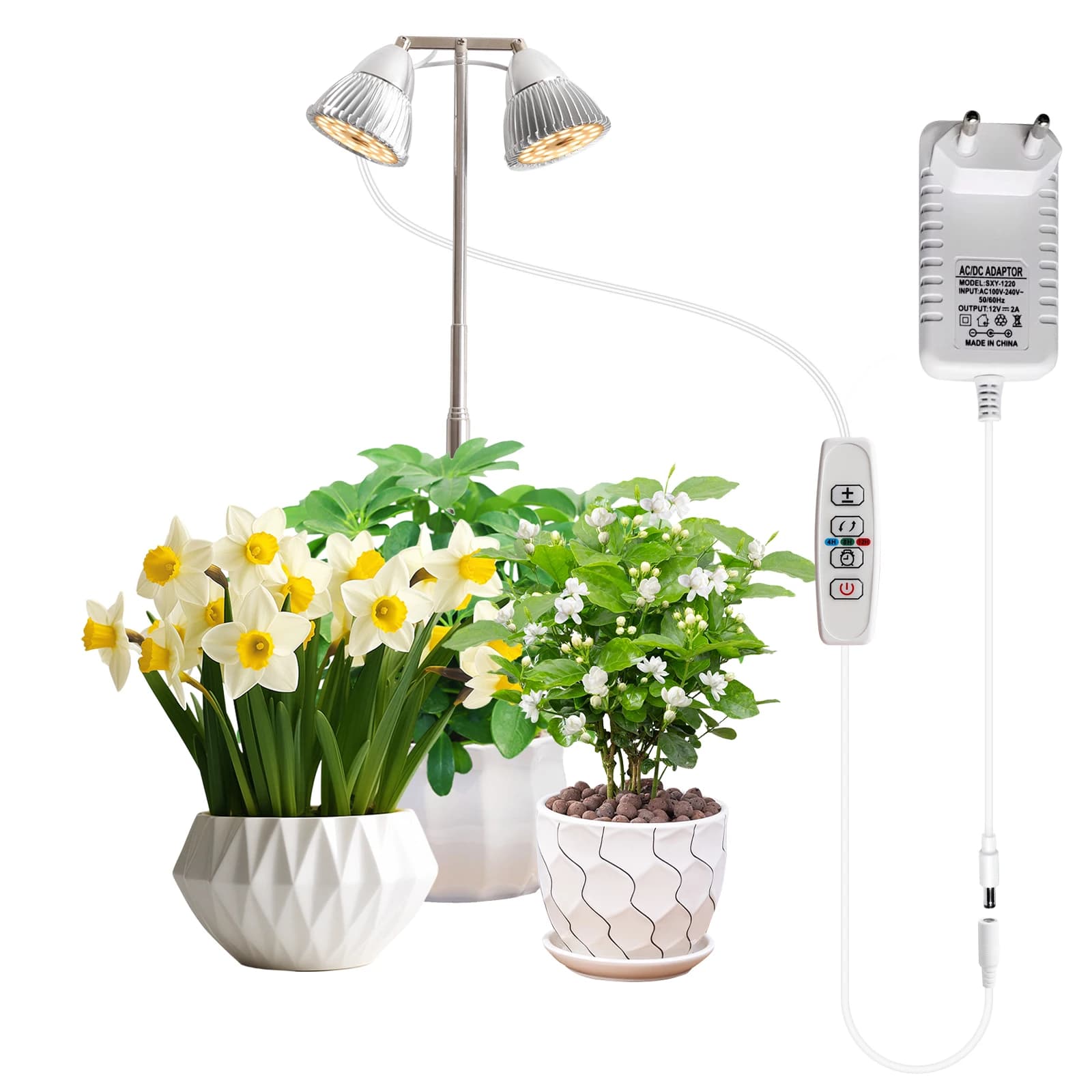2025 Nuovo vaso dimmerabile a 2 teste Led coltiva la luce 3 modalità Swith Phytolamp 4H 8H 12H lampada per piante temporizzate con un palo dritto