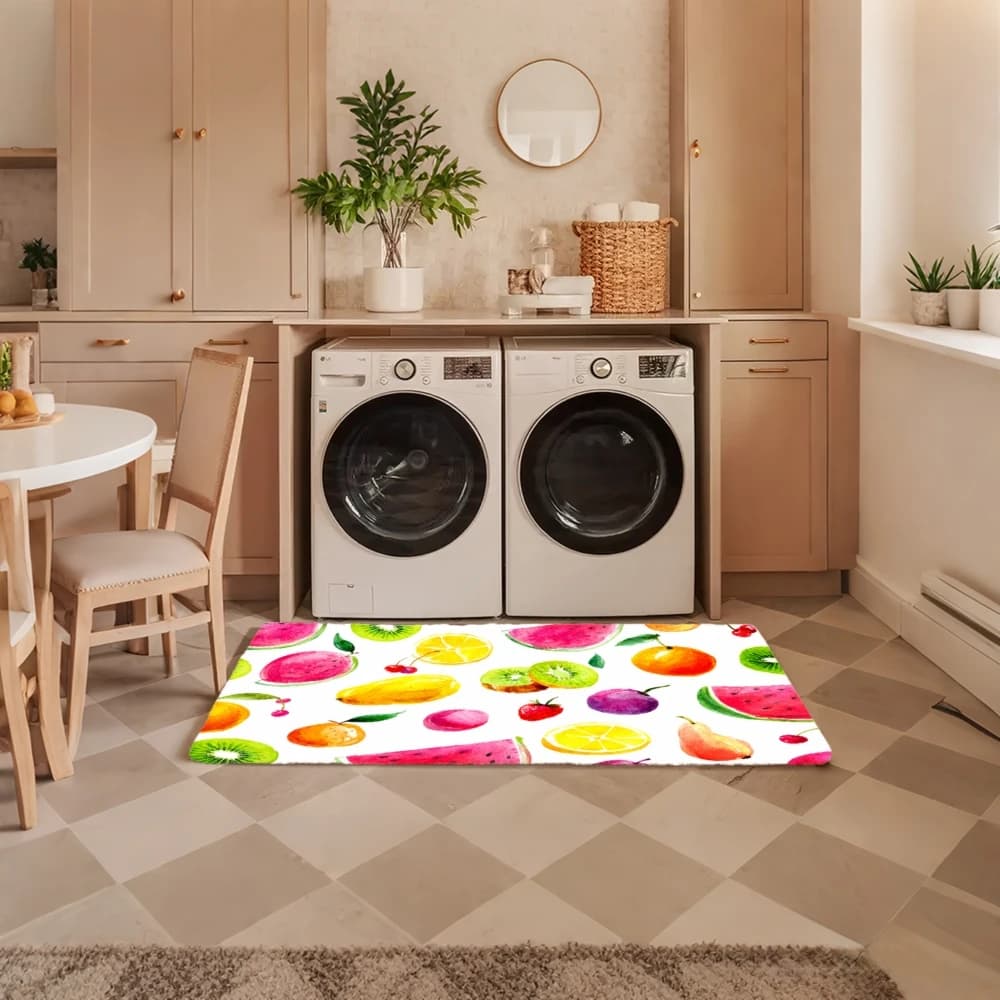 3PCS Mat Set, Home Decoration for Front Door, Kitchen, Fruit Pattern With Watermelon Orange Kiwi And Grape Kitchen Rug.