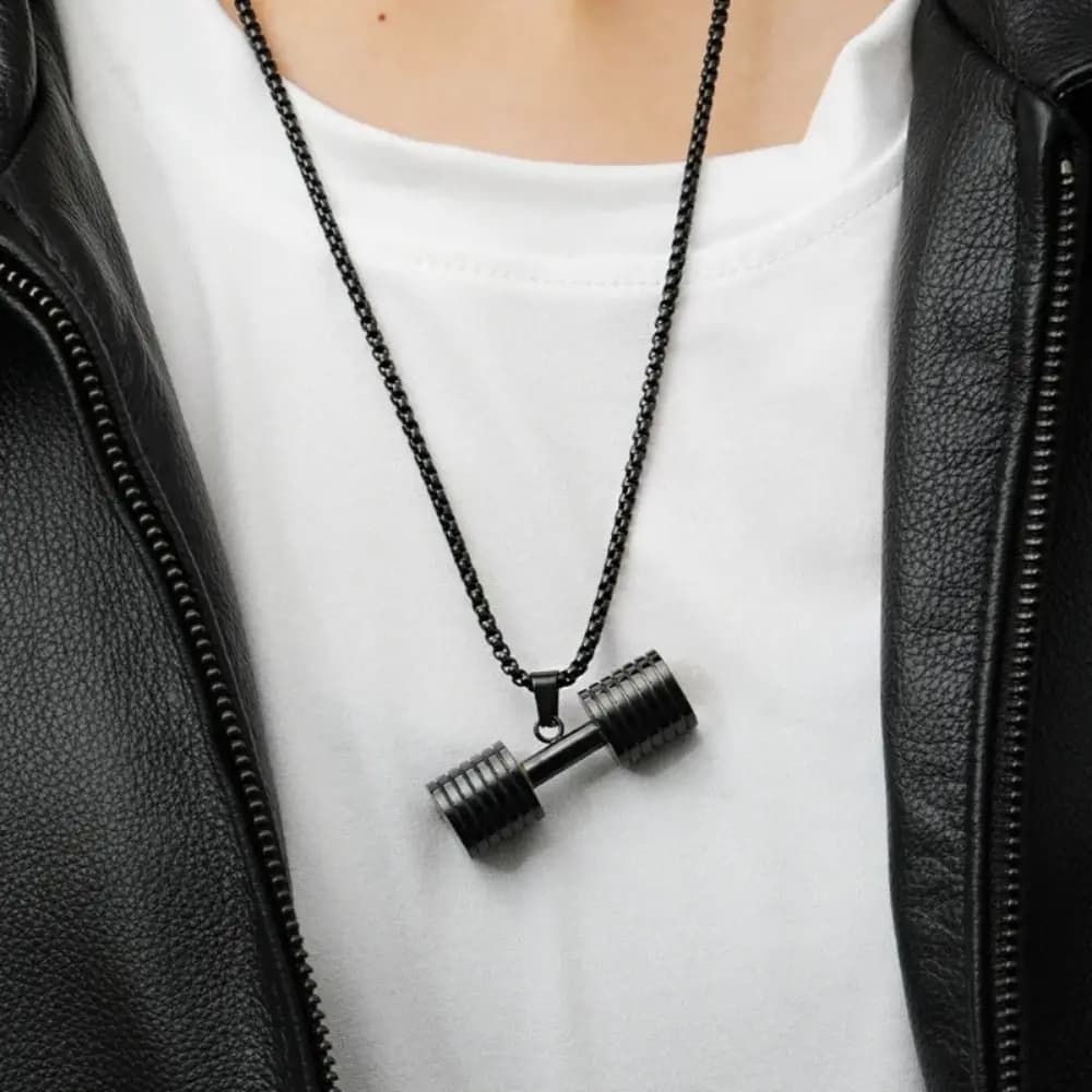 Strength Training Dumbbell Necklace Alloy Bead Chain Fitness Series Pendants Retro Bag Charm Dumbbell Sports Necklace