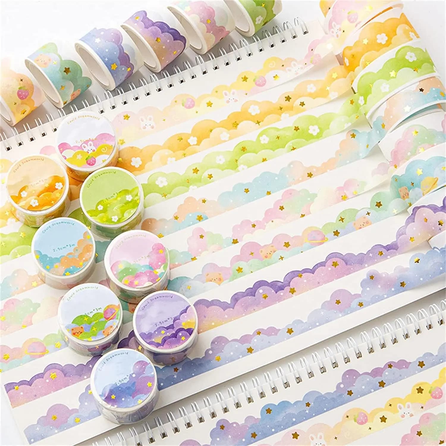 8 Rolls Color Cloud Washi Tape 25mm Wide Kawaii Cute Masking Tape for Scrapbook Bullet Journal Planner Arts Crafts