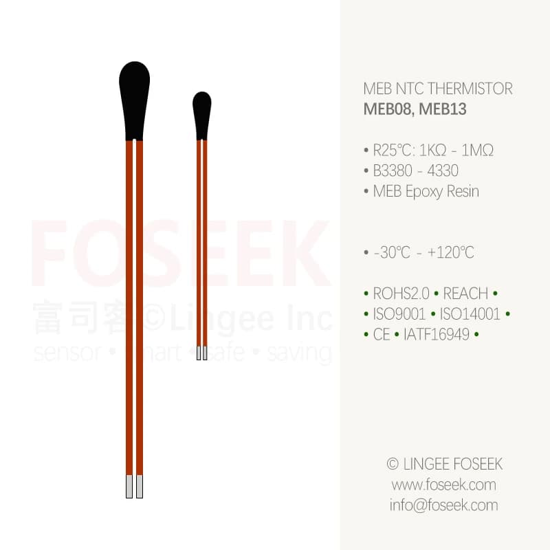 Lingee MEB13 1,3 mm 2K 2,252K 3K 5K 10K Sensore di temperatura termistore NTC in resina epossidica