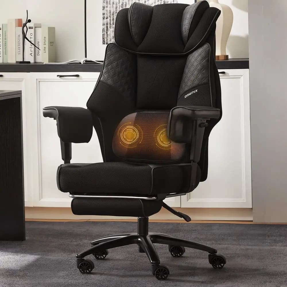 Sedia da Ufficio Grande e Alta con Supporto Lombare Massaggiante, Sedia Direzionale con Ampio Cuscino Spesso e Braccioli Regolabili