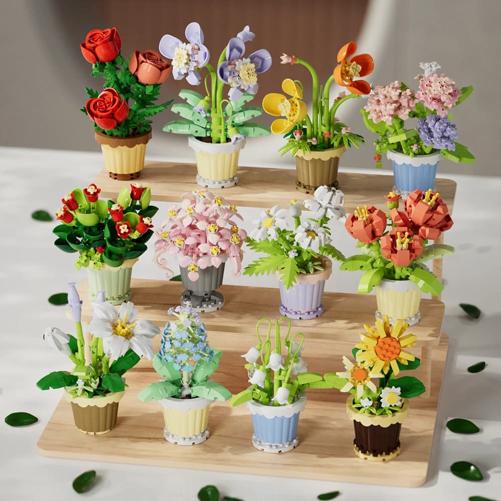 Puzzle Block Toys Blocchi di costruzione in vaso Simulano mazzi di fiori succulenti Fiori eterni Decorazione della casa Regali di Natale