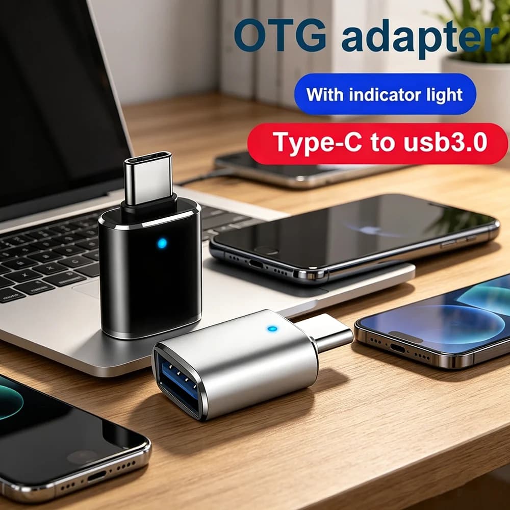 Adattatore LED USB 3.0 Type C OTG a USB-C USB-A a Micro USB Maschio-Femmina per Cavo di Sincronizzazione Dati e Ricarica Samsung Xiaomi