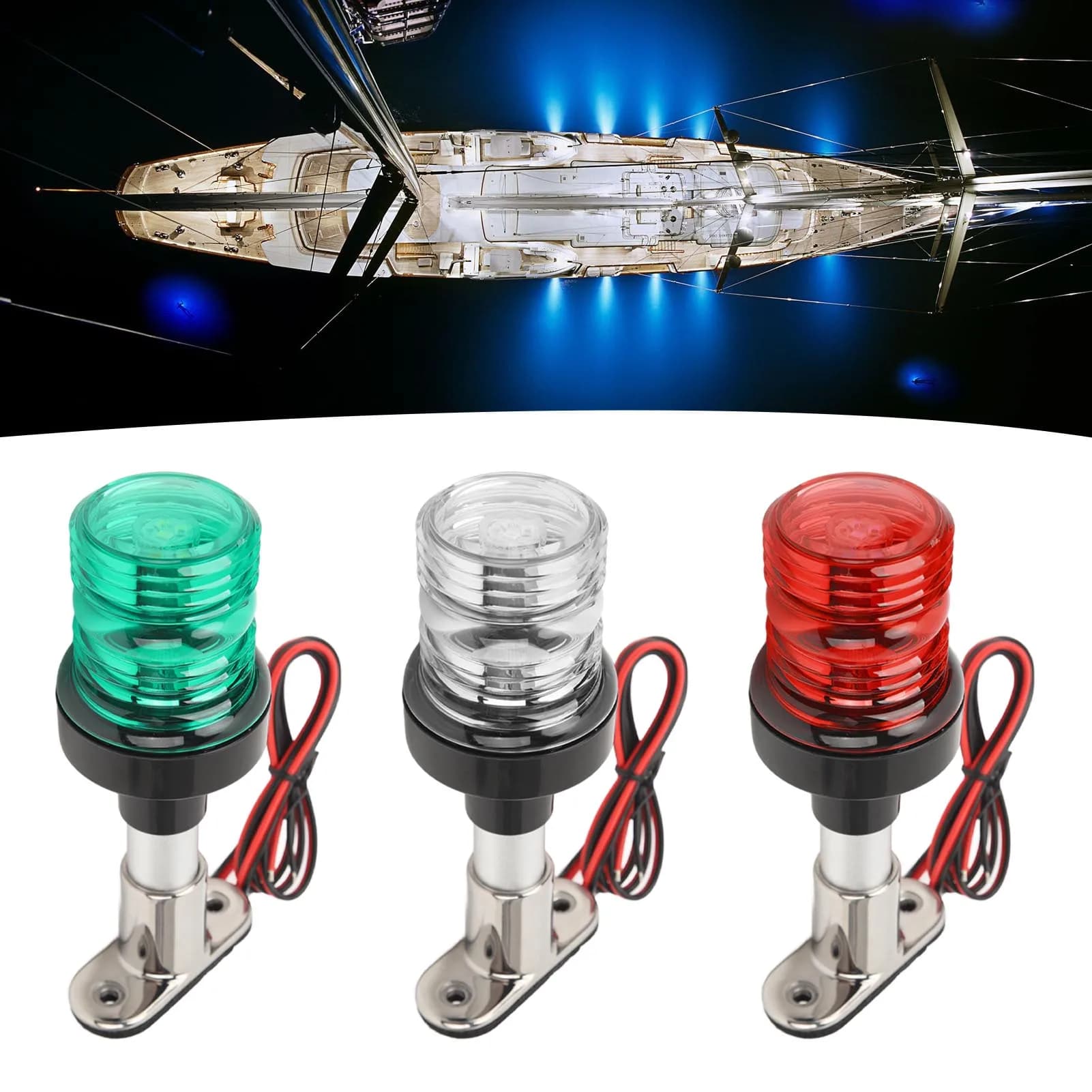 Luce di poppa tutta rotonda Base in acciaio inossidabile da 6 pollici Resistente alla corrosione Palo antiruggine Luce per barca da 12-24 V per barca da pesca