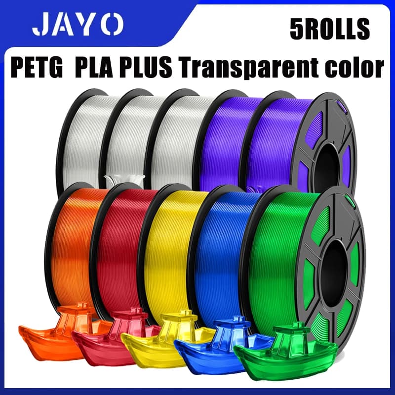 JAYO 5Rolls Pla Plus/petg Transparent 3D Filament Flexible 1.75mm+/-0.02mm 3D Printer Texture Smooth High Quality Fast Shipping