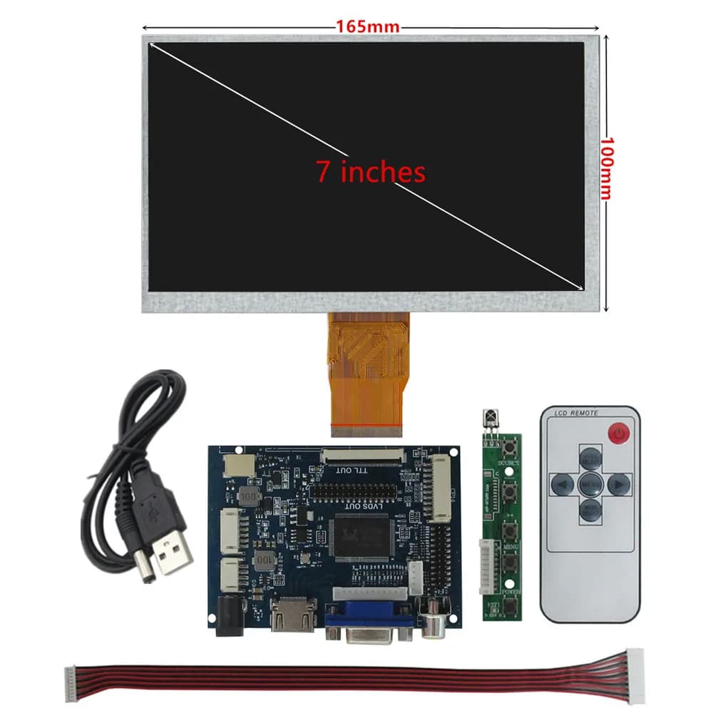 7-inch IPS LCD Monitor*600 with Driver Control Card, 2AV HDMI-Compatible VGA for Raspberry Pi, Orange Pi, PC, Laptop