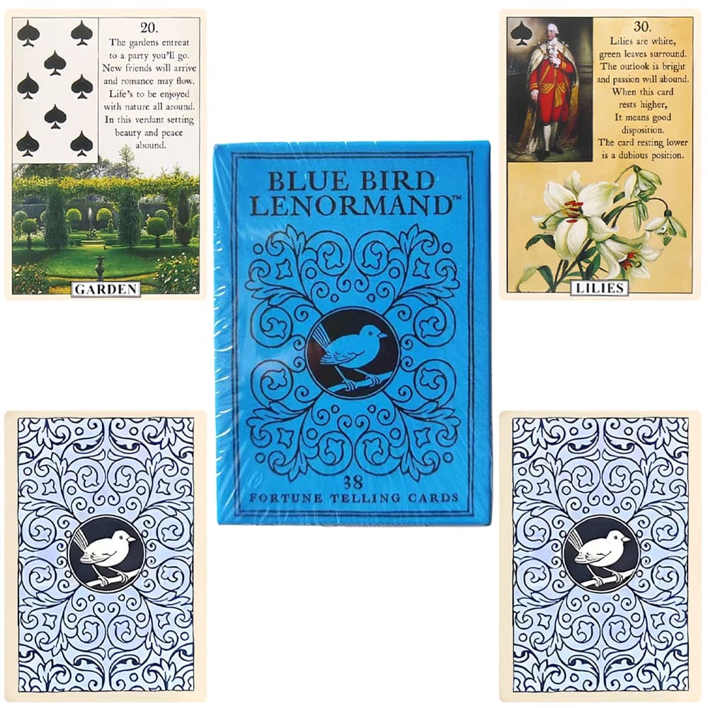 38 carte da divinazione Blue Bird Lenormand (10,3x7 cm) con illustrazioni in stile pittura a olio, carte da gioco da tavolo per adulti