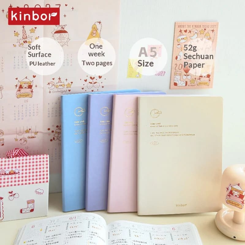 Kinbor 2027 A5 Notebook Agenda 8-Grid & Time Line Layout Weekly Diary Planner Journal Tracker 52g Bachuan Paper Time Management