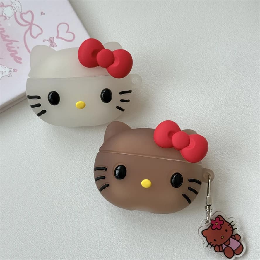 Hello Kitty Head AirPods Case - Silicone Cover for AirPods 4 1/2/3 Pro 2 Apple Bluetooth Wireless Earphone Sanrio Accessories