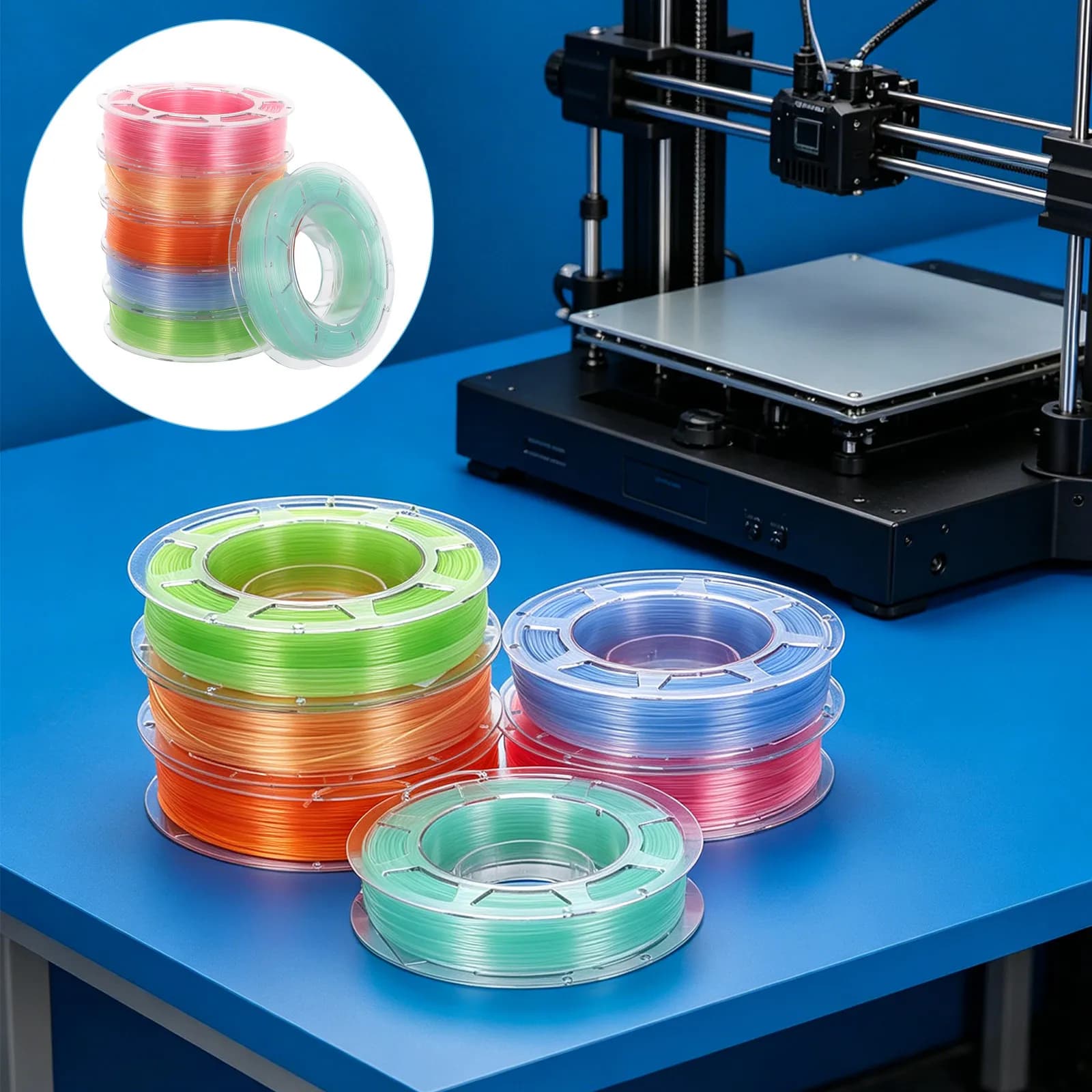6 Rolls Rainbow Pla Filament Bundle Transparent Multicolor 3D Printer Filament Clear Pastel 3D Printing Supply for DIY Crafts