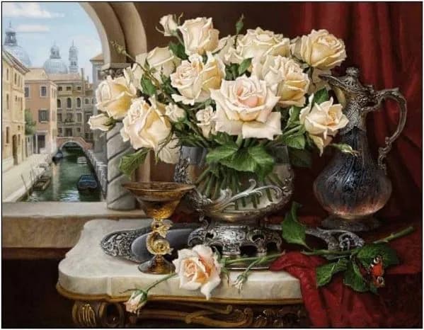 Bouquet di fiori di rose Kit punto croce contati Kit da cucito 18CT 14CT Tela bianca Ricamo Ago fatto a mano fai da te Decorazioni per la casa