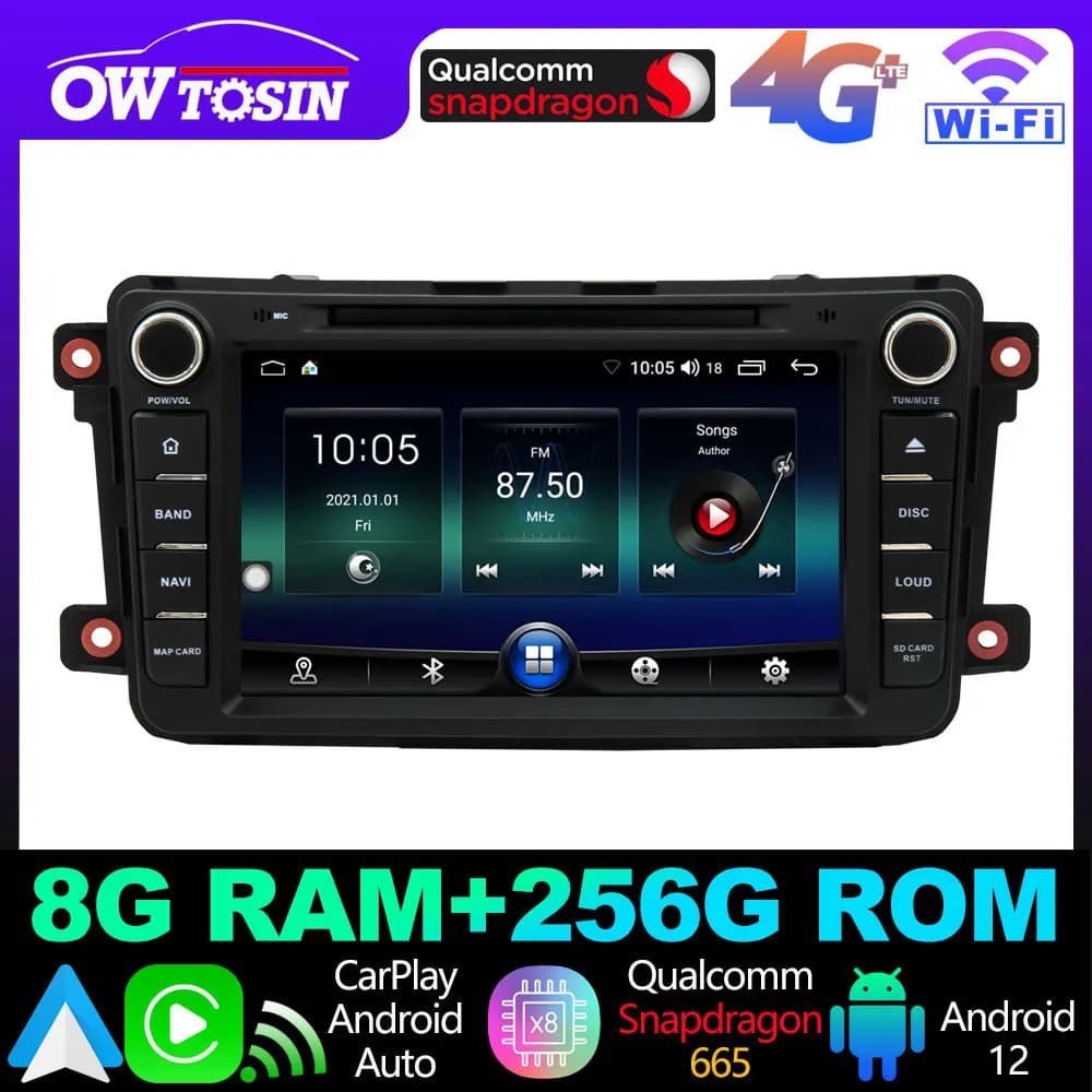 A7870 Android 13 12G + 256G Lettore multimediale per auto per Mazda CX9 CX 9 CX-9 TB 2006-2016 Auto Bluetooth CarPlay Radio di navigazione GPS