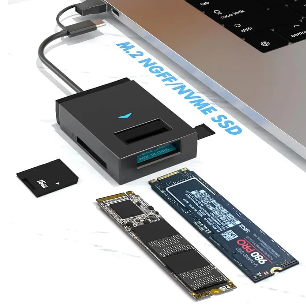 Custodia SSD M.2 NVMe NGFF 10 Gbps Tipo C USB 3.1 a SSD Scatola di archiviazione esterna Adattatore Supporto Lettore di schede SD TF Convertitore SSD