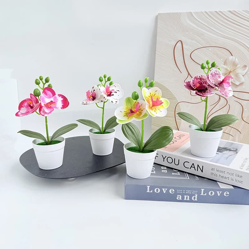 Mini Vaso per Fiori a 2 Compartimenti, Decorazione per Soggiorno, Pianta Verde Artificiale in Plastica